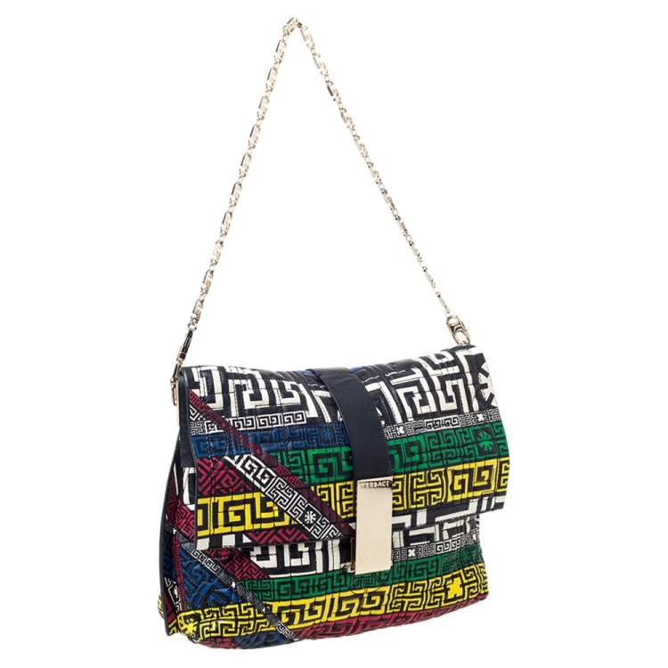 Pre Owned Versace Multicolor Quilted Leather Greek Crossbody Bag