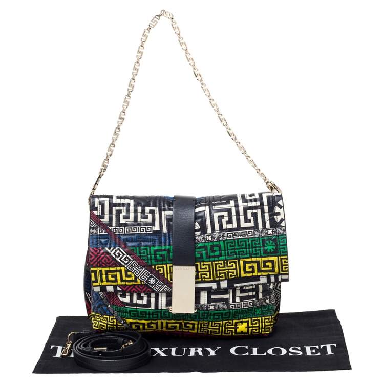 Pre Owned Versace Multicolor Quilted Leather Greek Crossbody Bag