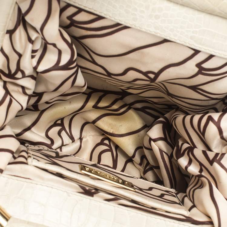 Pre Owned Versace Brown/Cream Croc Embossed Leather Medusa Satchel