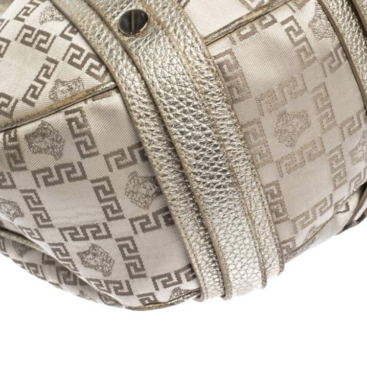 Pre Owned Versace Gold Signature Canvas and Leather Medussa Buckle Satchel