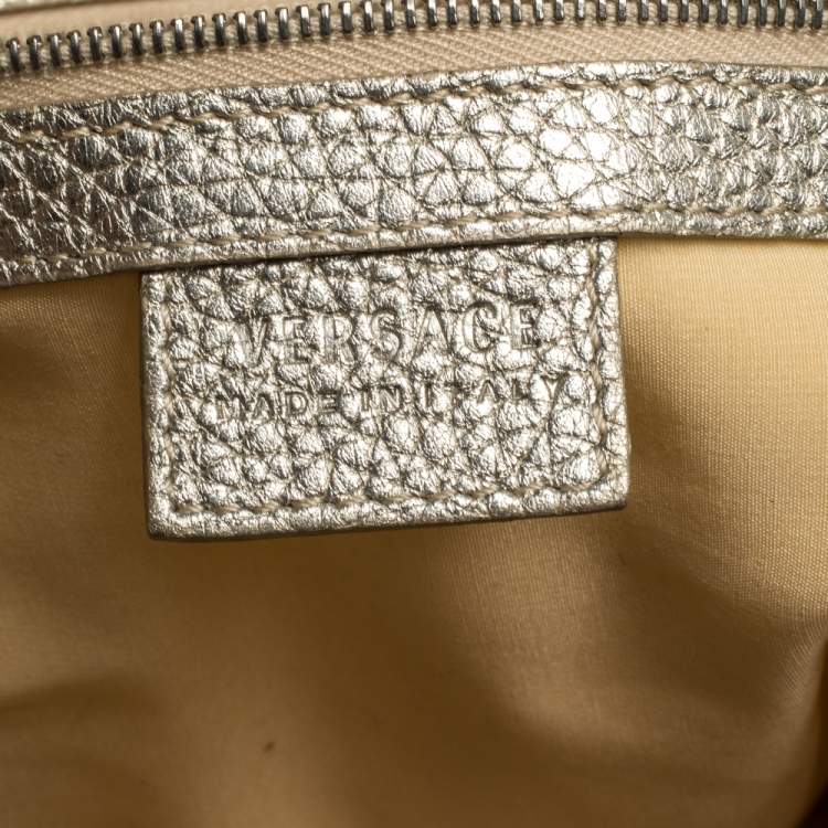 Pre Owned Versace Gold Signature Canvas and Leather Medussa Buckle Satchel