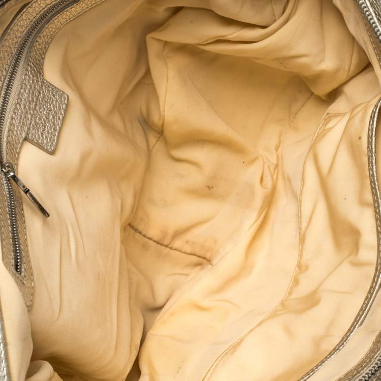 Pre Owned Versace Gold Signature Canvas and Leather Medussa Buckle Satchel
