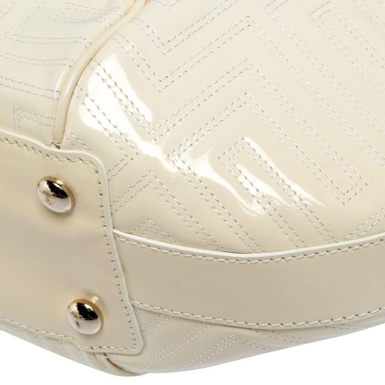 Pre Owned Versace Ivory Quilted and Woven Patent Leather Hobo