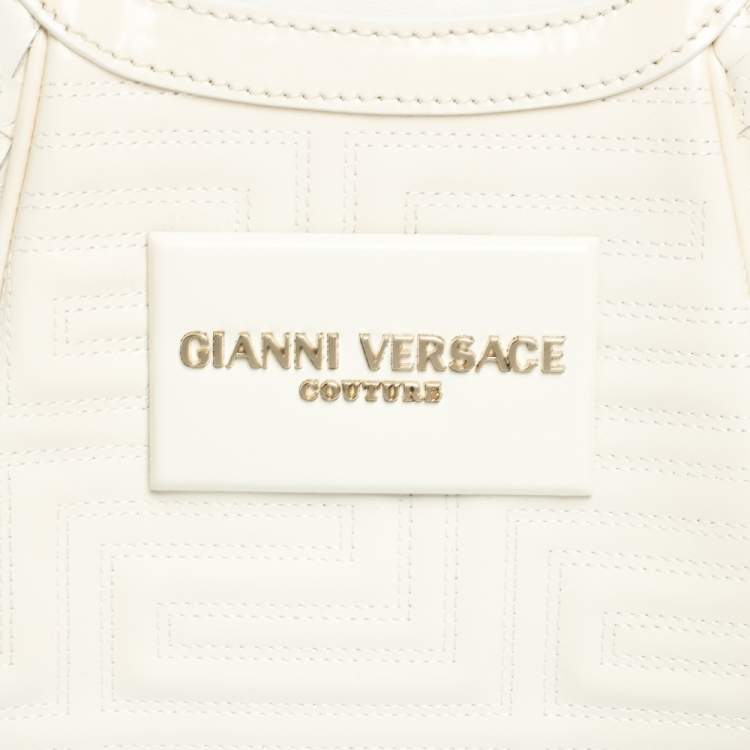 Pre Owned Versace Ivory Quilted and Woven Patent Leather Hobo