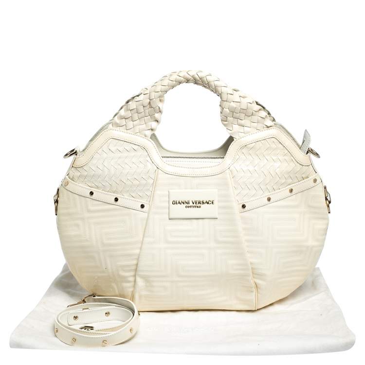 Pre Owned Versace Ivory Quilted and Woven Patent Leather Hobo