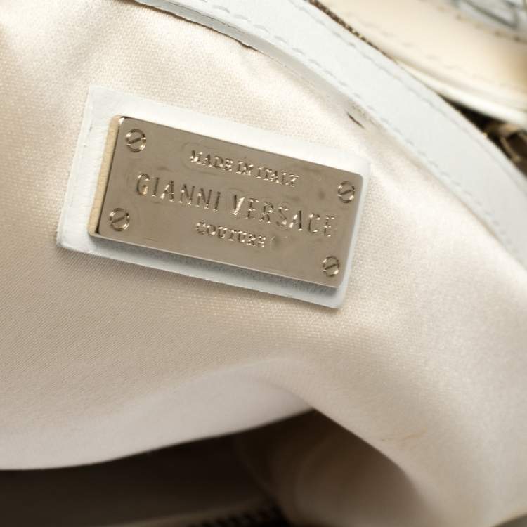 Pre Owned Versace Ivory Quilted and Woven Patent Leather Hobo