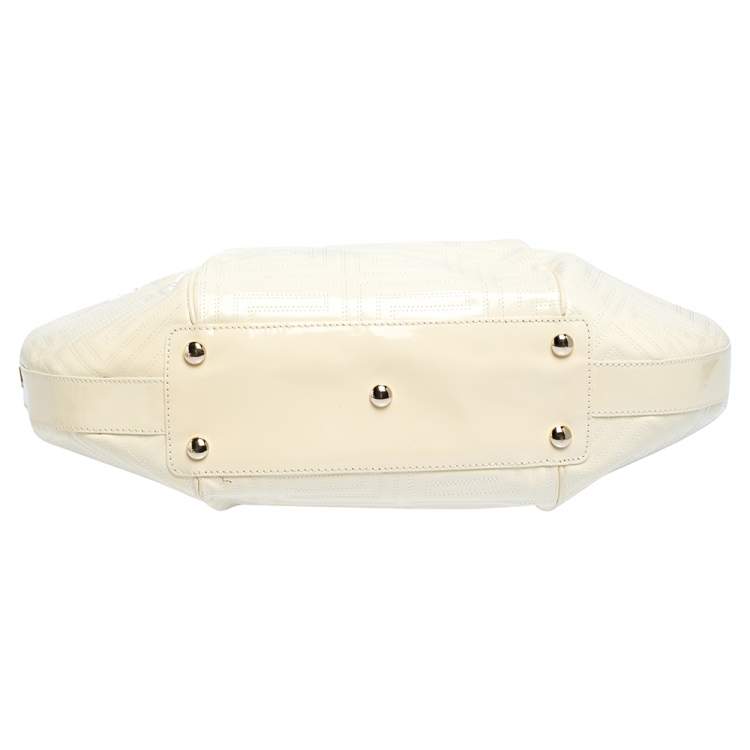 Pre Owned Versace Ivory Quilted and Woven Patent Leather Hobo