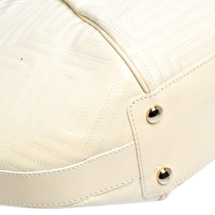 Pre Owned Versace Ivory Quilted and Woven Patent Leather Hobo