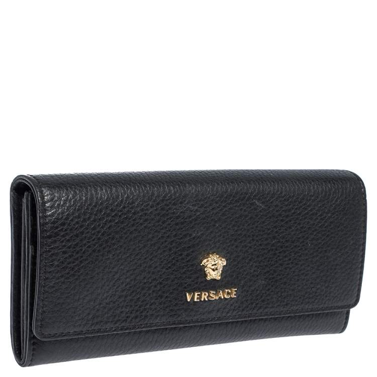 Pre Owned Versace Black Leather Medusa Continental Wallet