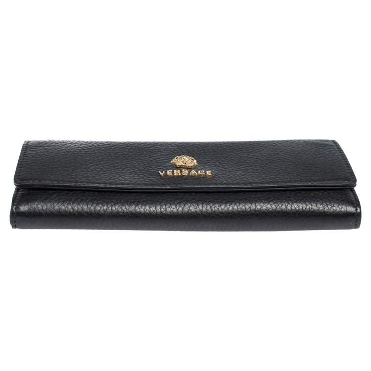 Pre Owned Versace Black Leather Medusa Continental Wallet