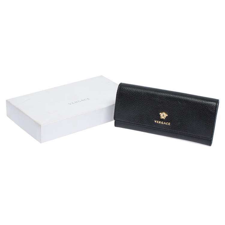Pre Owned Versace Black Leather Medusa Continental Wallet
