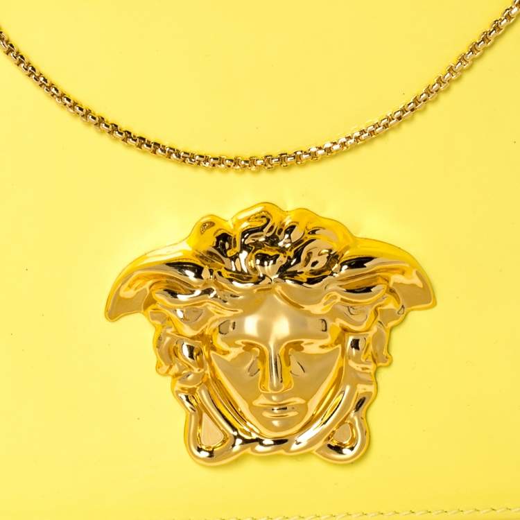 Pre Owned Versace Yellow Patent Leather Medusa Chain Clutch