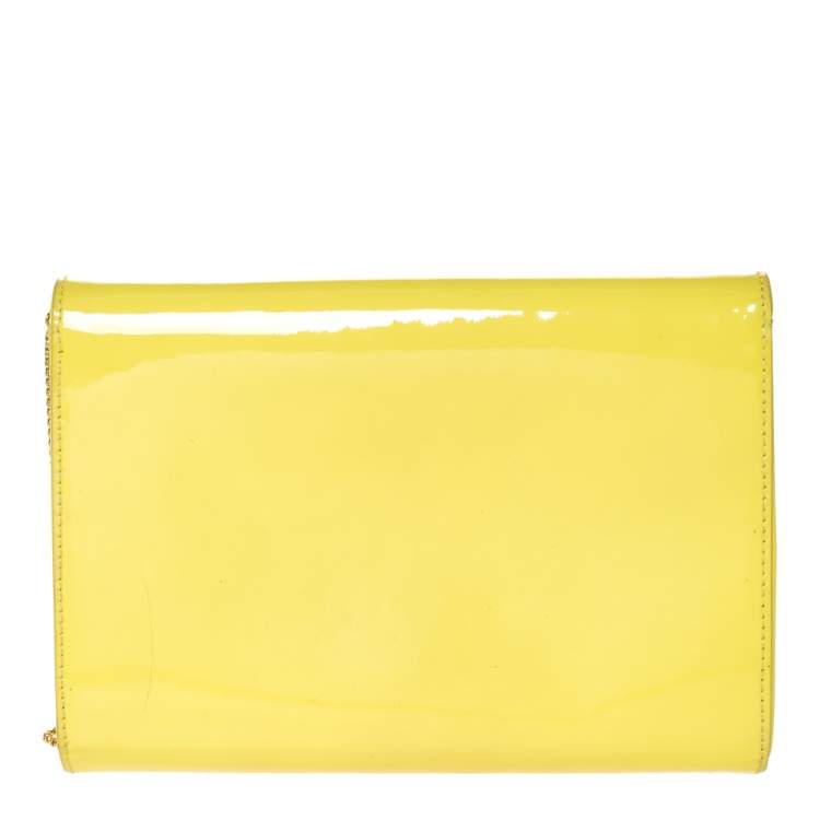 Pre Owned Versace Yellow Patent Leather Medusa Chain Clutch