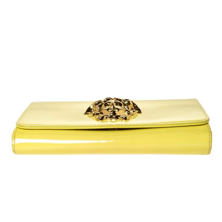 Pre Owned Versace Yellow Patent Leather Medusa Chain Clutch