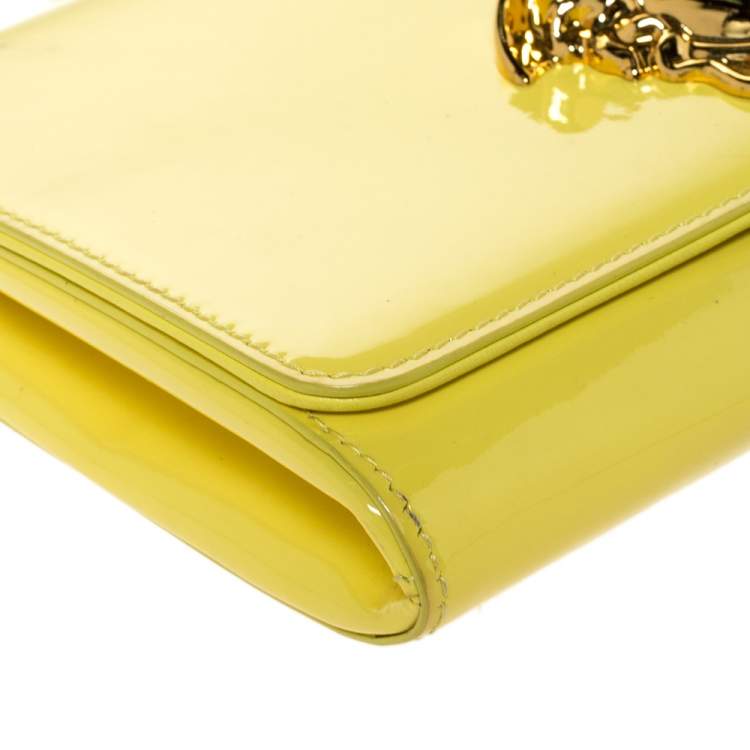 Pre Owned Versace Yellow Patent Leather Medusa Chain Clutch