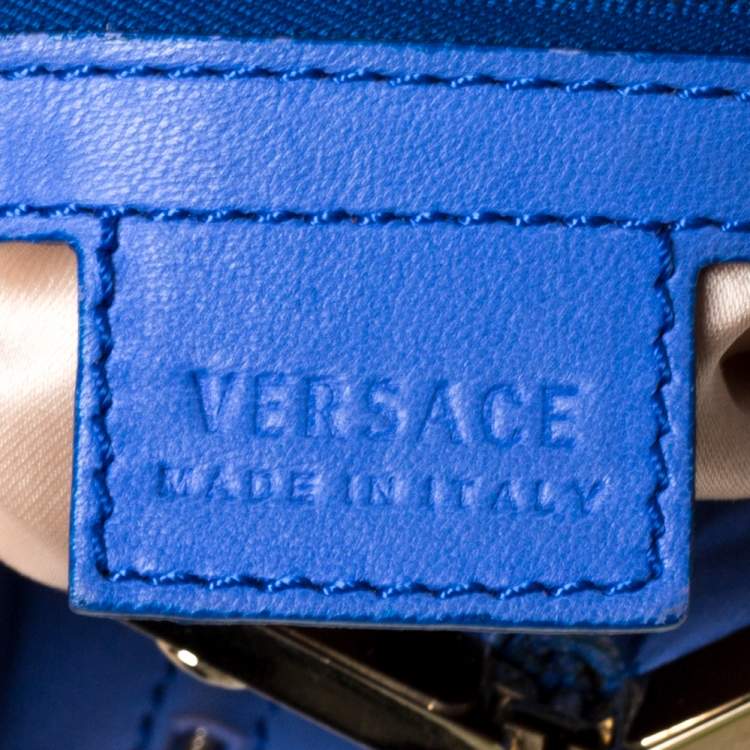 Pre Owned Versace Blue Leather Mirror Frame Chain Shoulder Bag