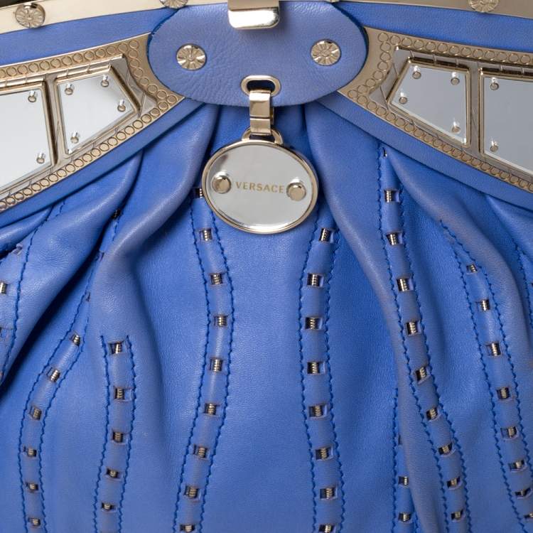 Pre Owned Versace Blue Leather Mirror Frame Chain Shoulder Bag