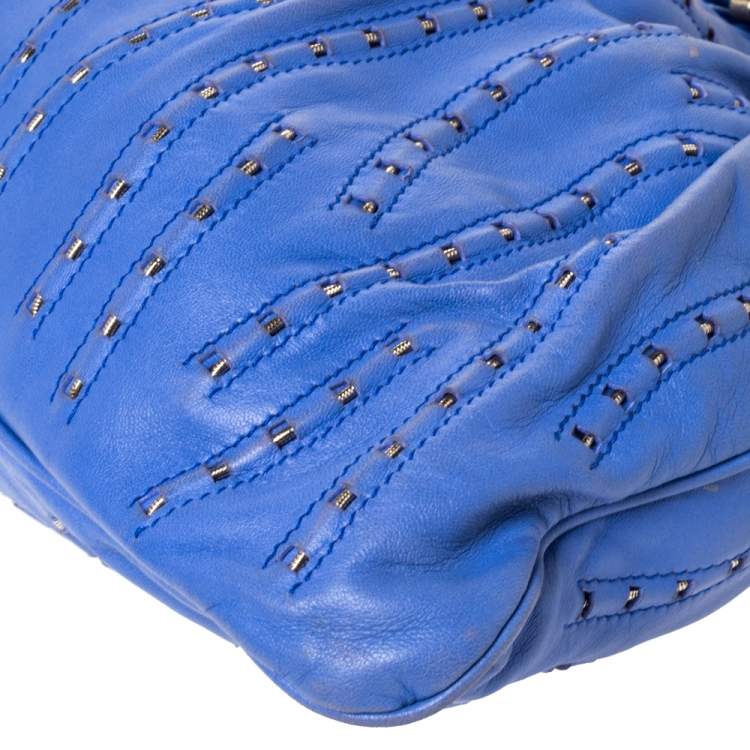 Pre Owned Versace Blue Leather Mirror Frame Chain Shoulder Bag
