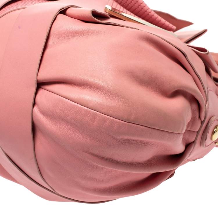 Pre Owned Versace Pink Leather Venita Bow Satchel 