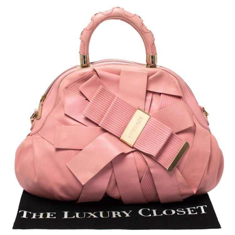 Pre Owned Versace Pink Leather Venita Bow Satchel 