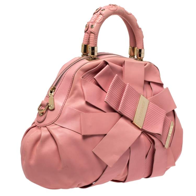 Pre Owned Versace Pink Leather Venita Bow Satchel 