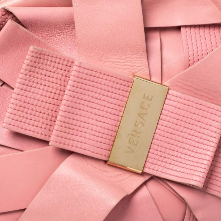 Pre Owned Versace Pink Leather Venita Bow Satchel 