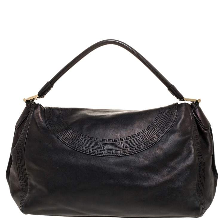 Pre Owned Versace Metallic Black Barocco Leather Altea Hobo