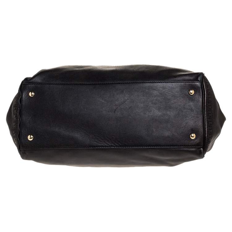 Pre Owned Versace Metallic Black Barocco Leather Altea Hobo