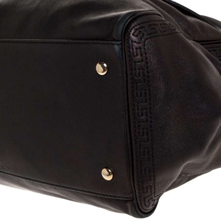 Pre Owned Versace Metallic Black Barocco Leather Altea Hobo