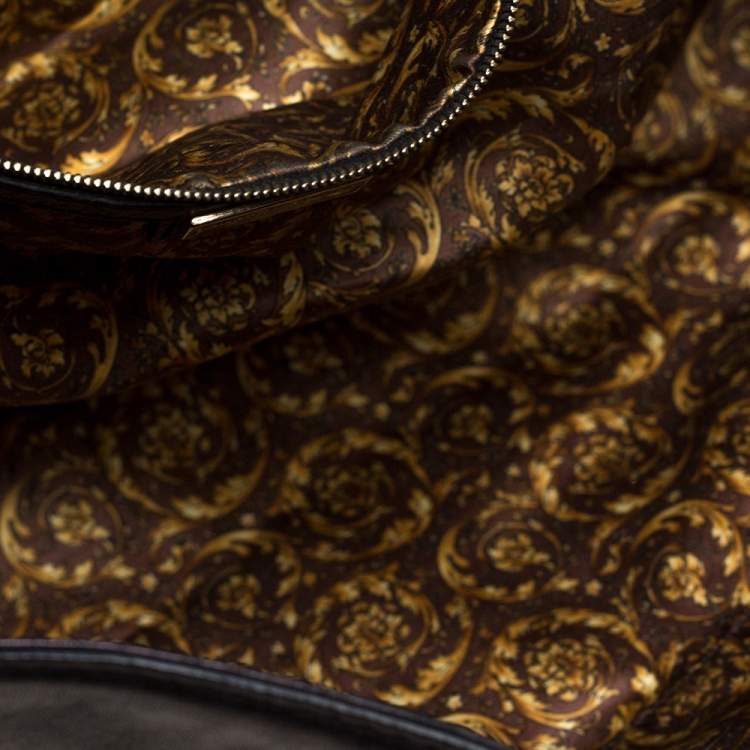 Pre Owned Versace Metallic Black Barocco Leather Altea Hobo