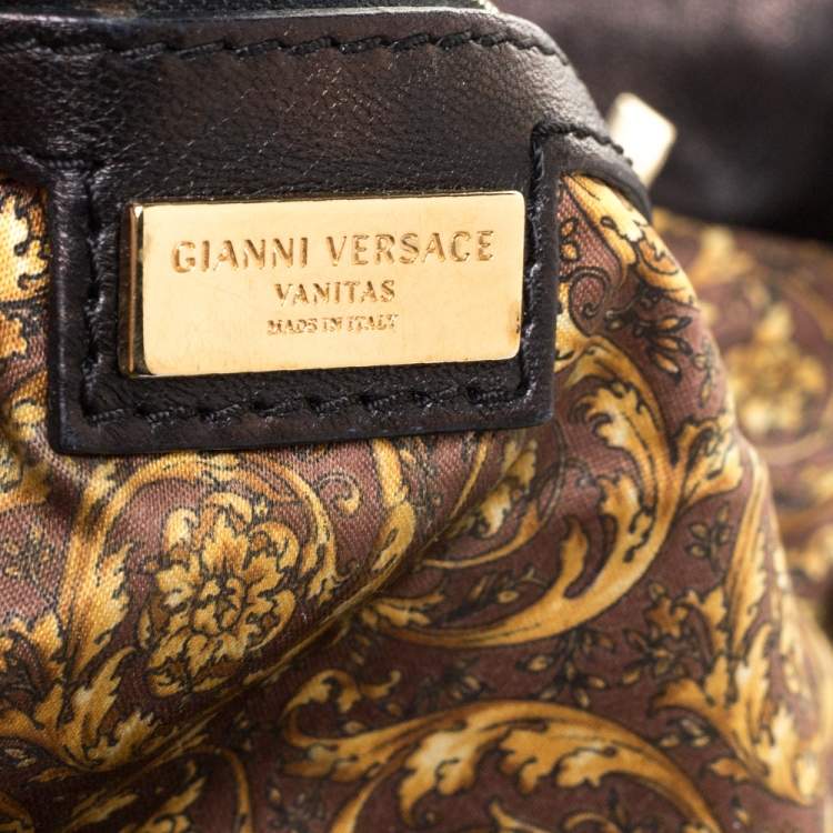 Pre Owned Versace Metallic Black Barocco Leather Altea Hobo
