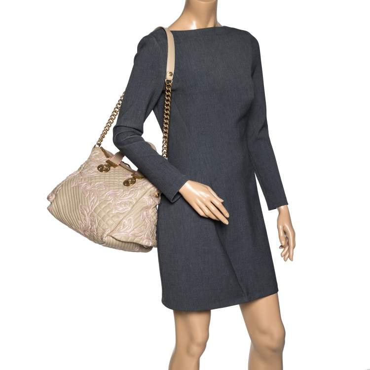Pre Owned Versace Beige/Pink Quilted Leather Vanitas Satchel