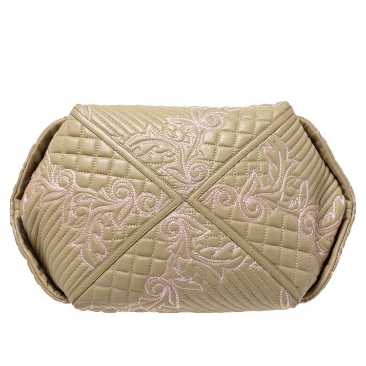Pre Owned Versace Beige/Pink Quilted Leather Vanitas Satchel