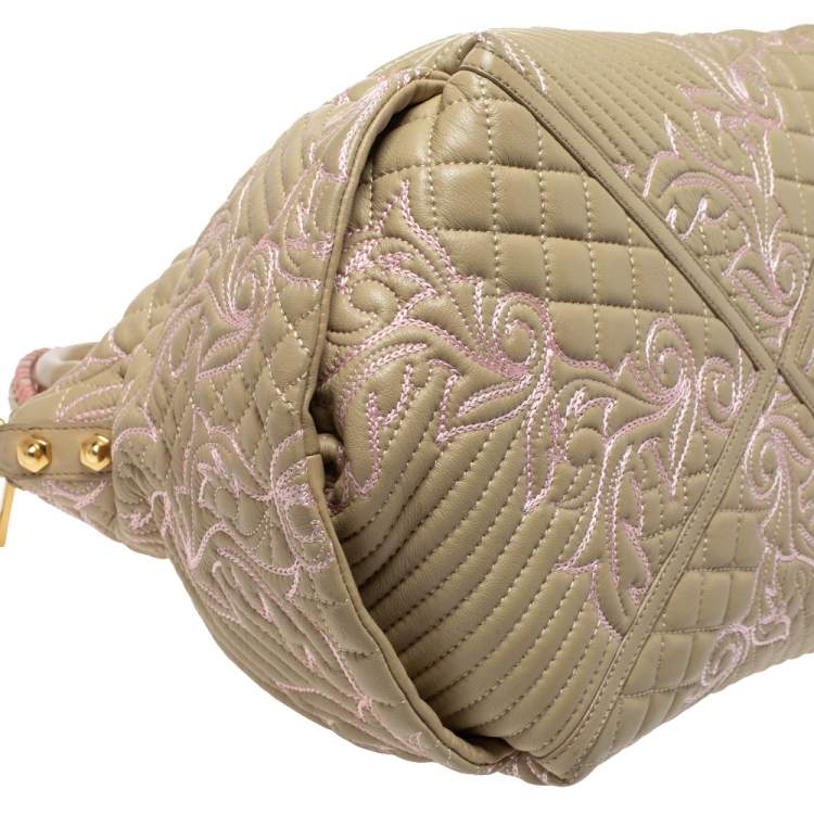Pre Owned Versace Beige/Pink Quilted Leather Vanitas Satchel