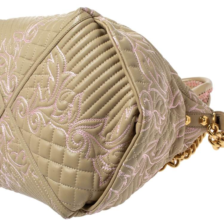 Pre Owned Versace Beige/Pink Quilted Leather Vanitas Satchel