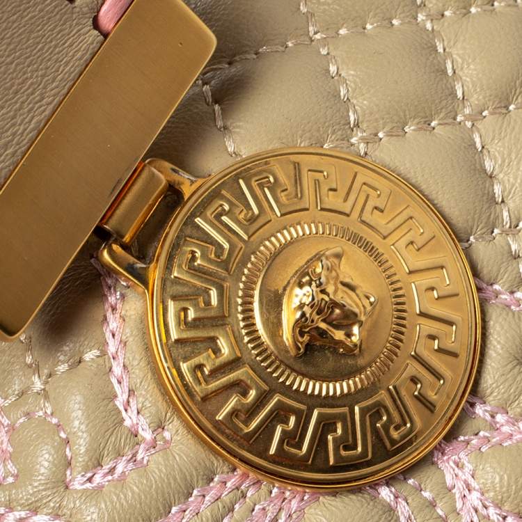 Pre Owned Versace Beige/Pink Quilted Leather Vanitas Satchel