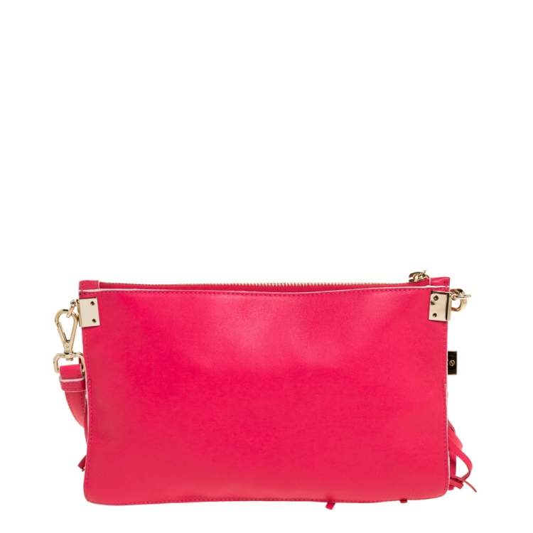 Pre Owned Versace Hot Pink Leather Fringed Medusa Shoulder Bag