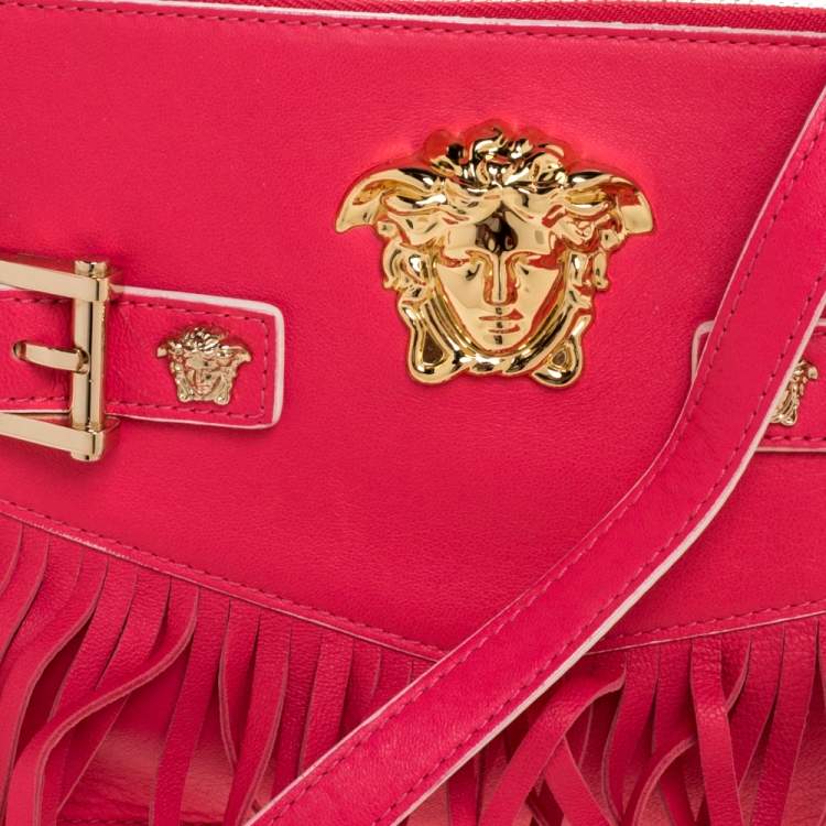 Pre Owned Versace Hot Pink Leather Fringed Medusa Shoulder Bag