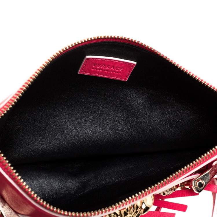 Pre Owned Versace Hot Pink Leather Fringed Medusa Shoulder Bag