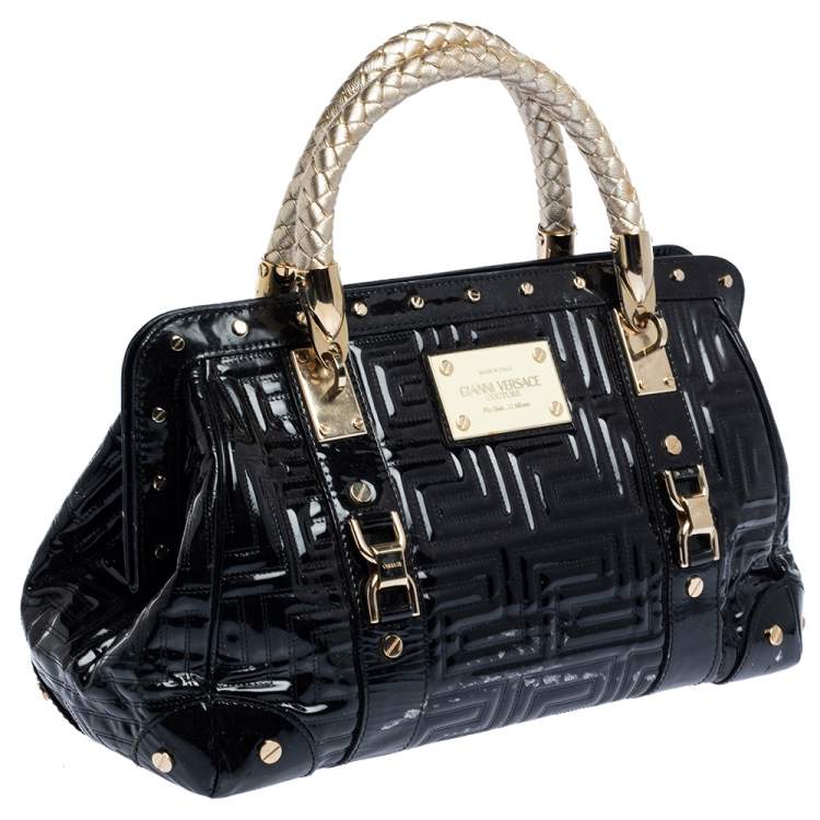 Pre Owned Versace Black Patent Leather Snap Out Of It Satchel