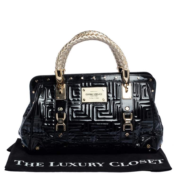Pre Owned Versace Black Patent Leather Snap Out Of It Satchel