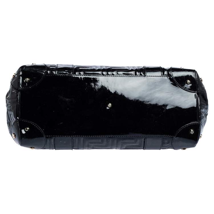 Pre Owned Versace Black Patent Leather Snap Out Of It Satchel
