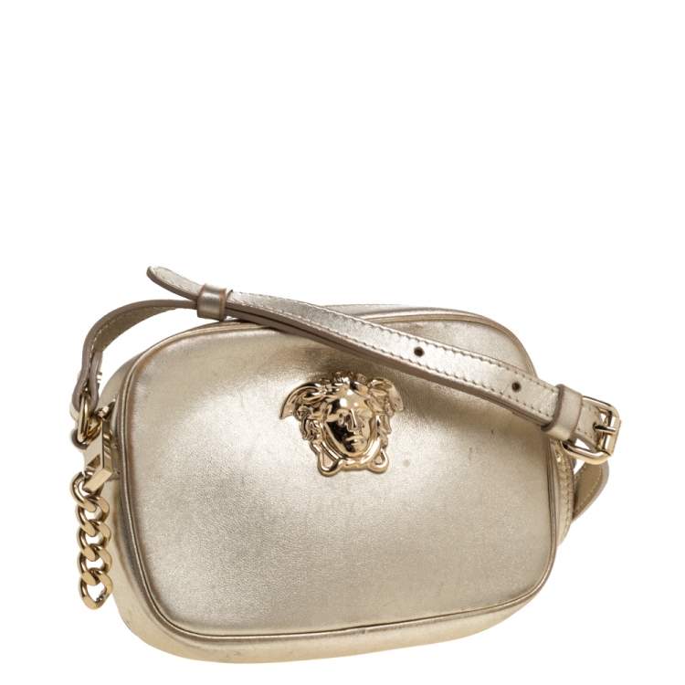 Pre Owned Versace Metallic Gold Leather Palazzo Medusa Camera Crossbody Bag