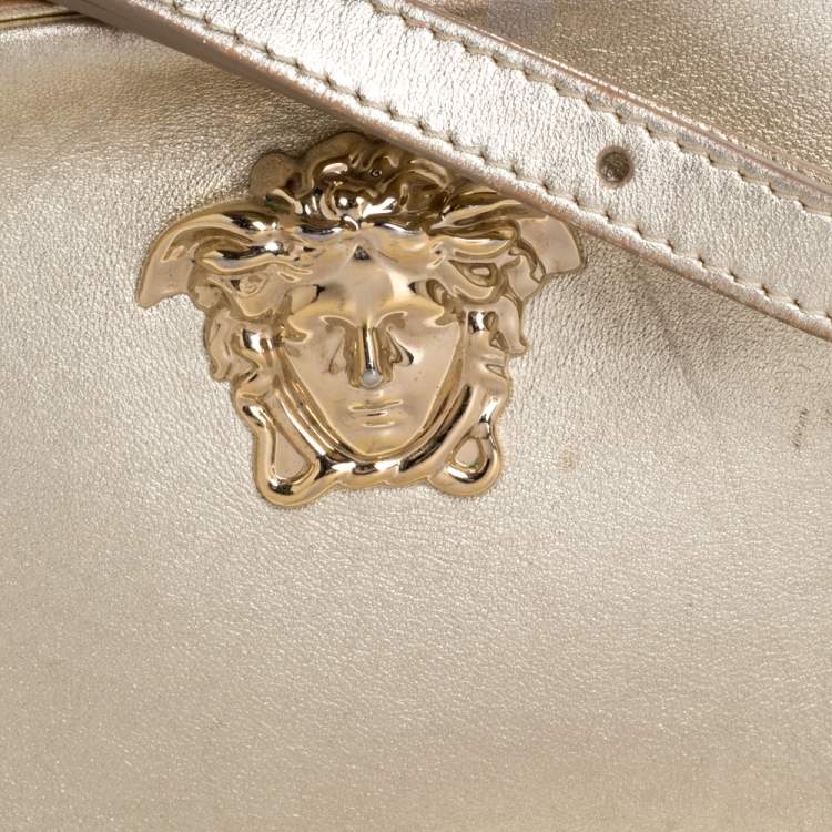 Pre Owned Versace Metallic Gold Leather Palazzo Medusa Camera Crossbody Bag
