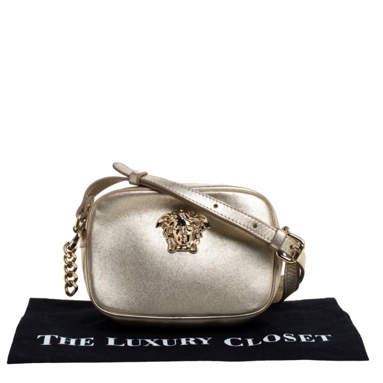Pre Owned Versace Metallic Gold Leather Palazzo Medusa Camera Crossbody Bag