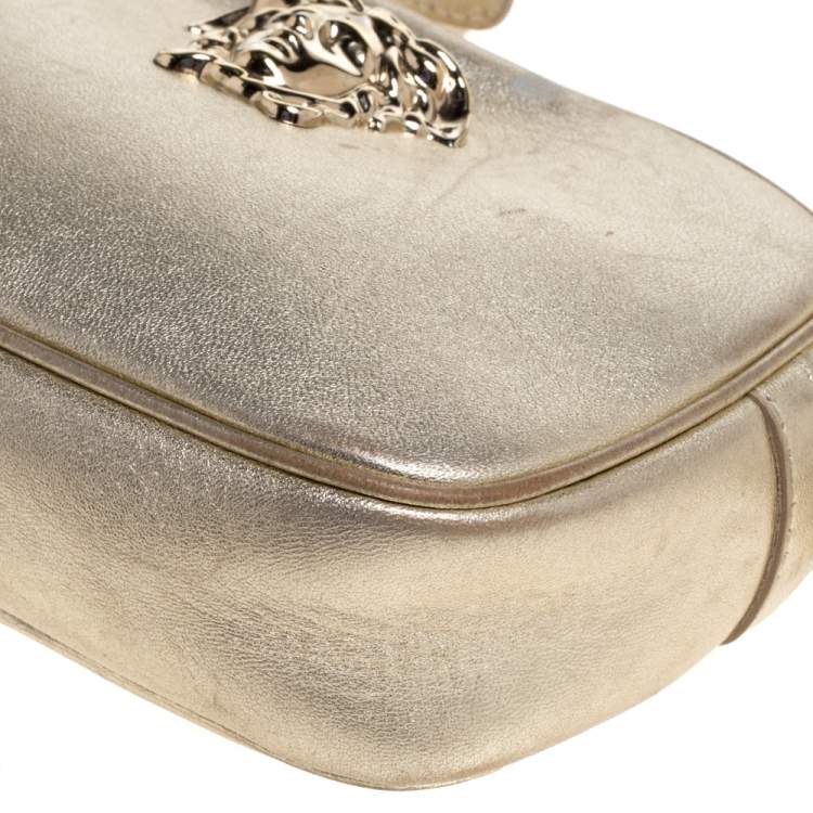Pre Owned Versace Metallic Gold Leather Palazzo Medusa Camera Crossbody Bag