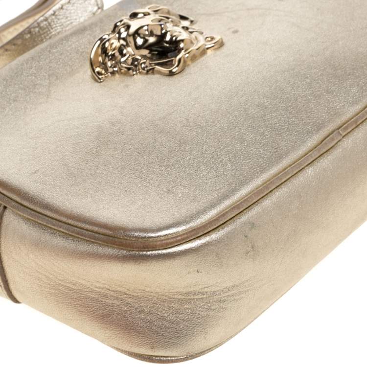Pre Owned Versace Metallic Gold Leather Palazzo Medusa Camera Crossbody Bag