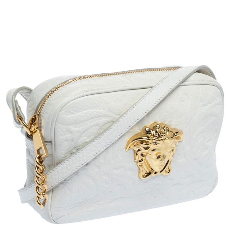 Pre Owned Versace White Leather Palazzo Medusa Camera Crossbody Bag