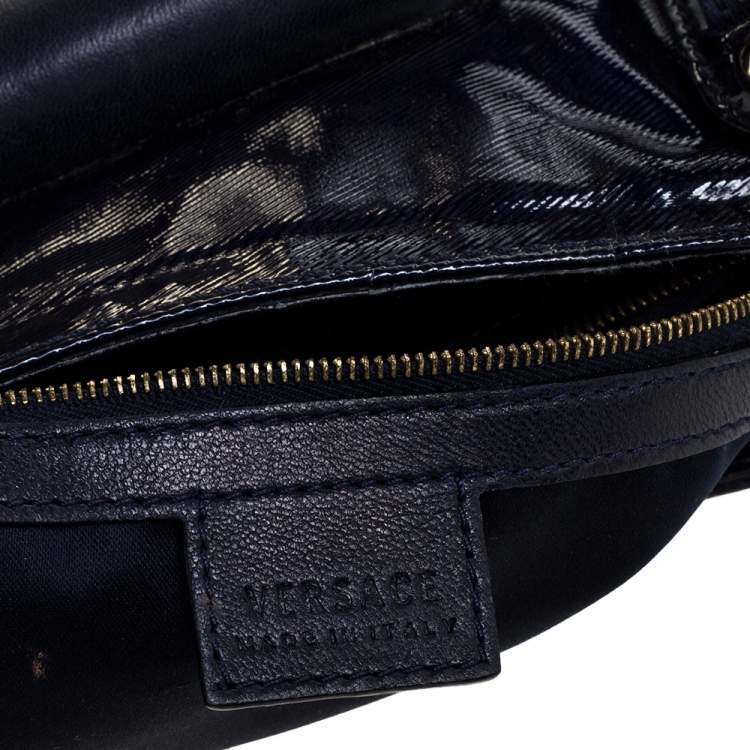 Pre Owned Versace Two Tone Blue Patent Vinyl and Leather Side Zip Tote