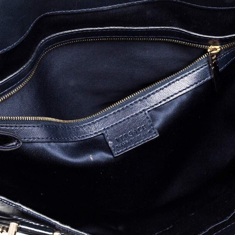 Pre Owned Versace Two Tone Blue Patent Vinyl and Leather Side Zip Tote